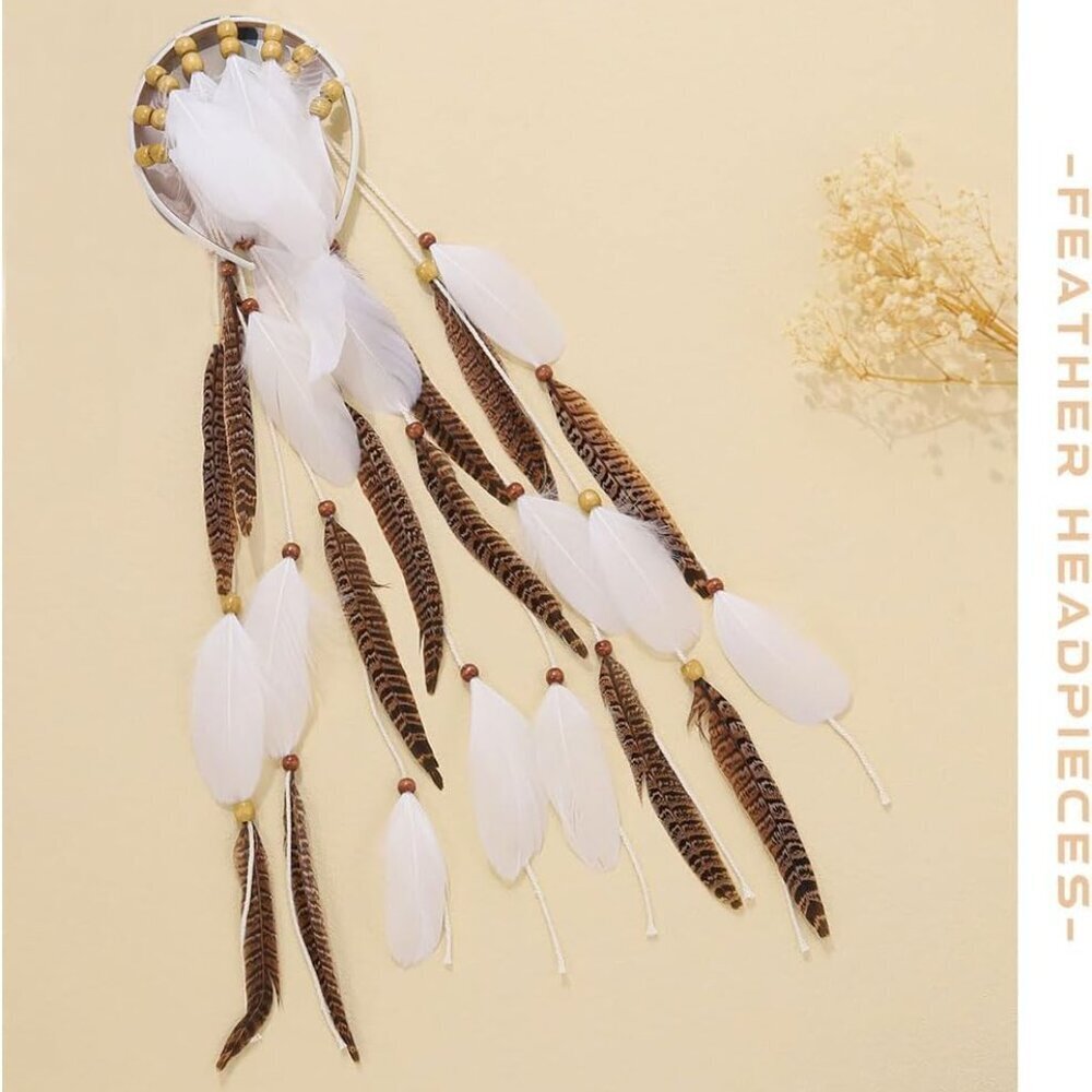 Boho Feather Headband Women Gypsy Headpiece Adjustable Hair Accessories - Picture 2 of 7